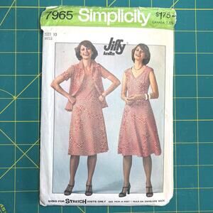 Vtg Uncut Misses Jiffy Knits Pullover Dress, Jacket Pattern Simplicity 7965 Sz10